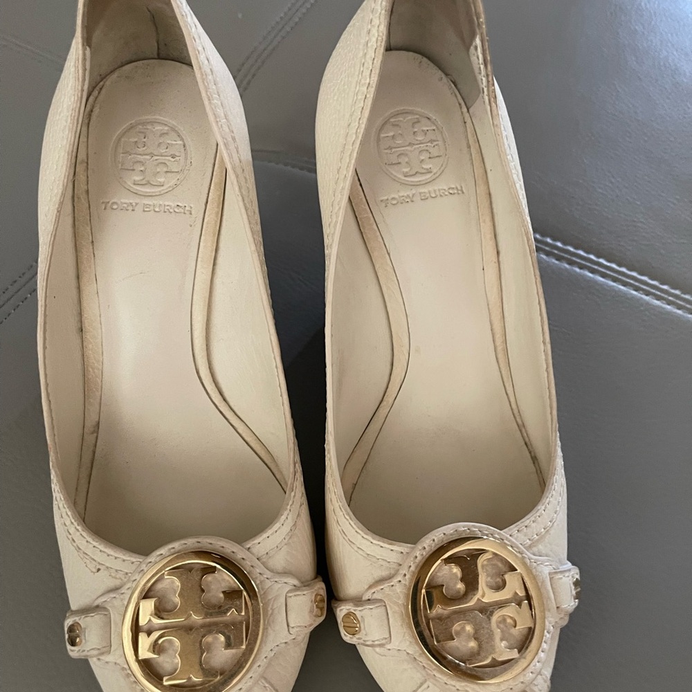 Tory Burch Cream Flats with Gold Accents